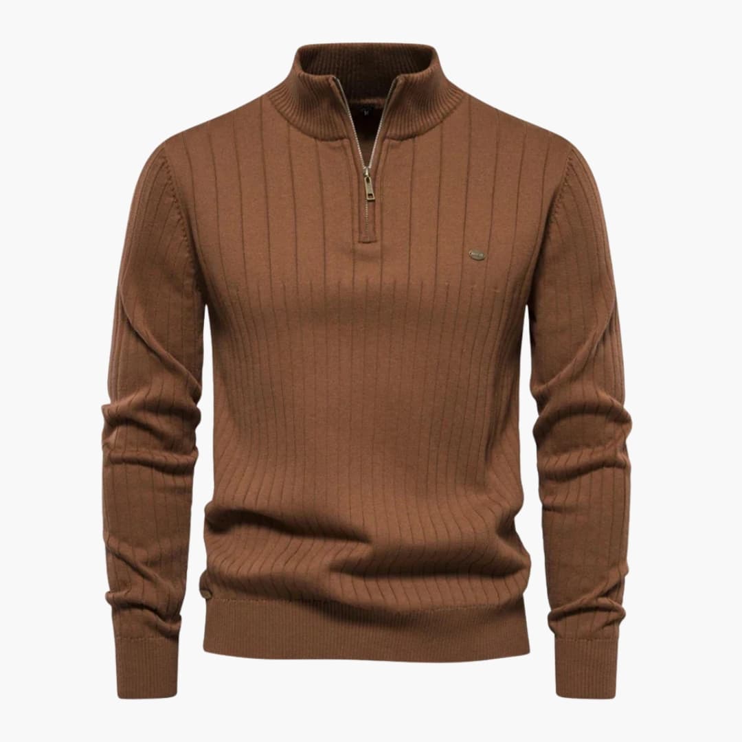 Men's Textured Crew Neck Half Zip Sweater
