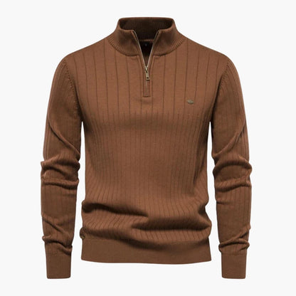 Men's Textured Crew Neck Half Zip Sweater