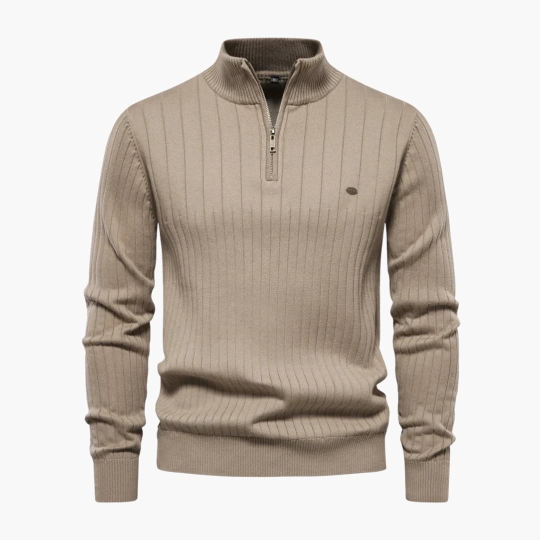Men's Textured Crew Neck Half Zip Sweater