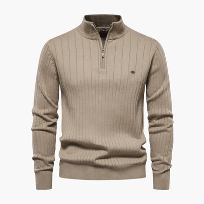 Men's Textured Crew Neck Half Zip Sweater