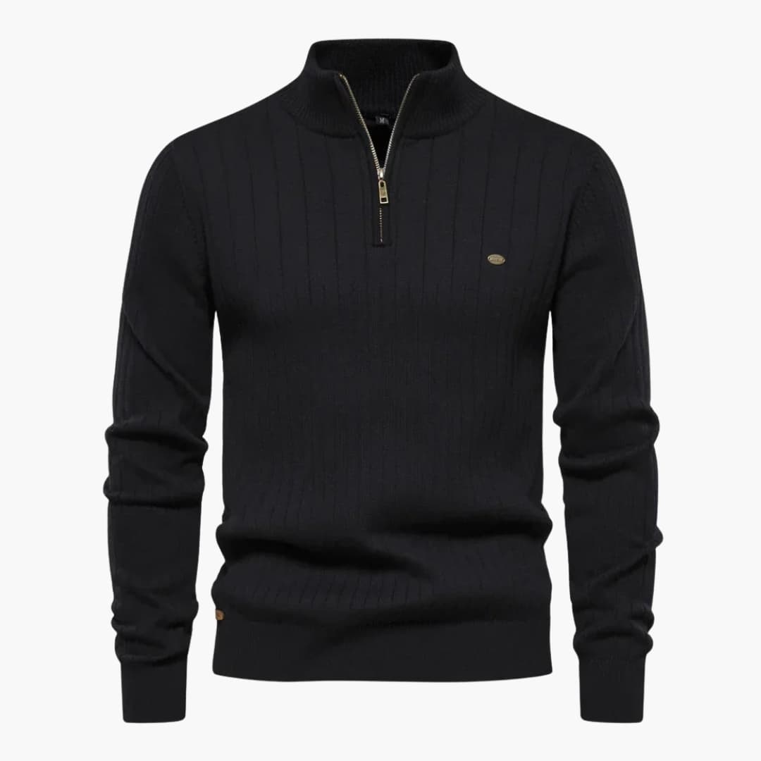 Men's Textured Crew Neck Half Zip Sweater