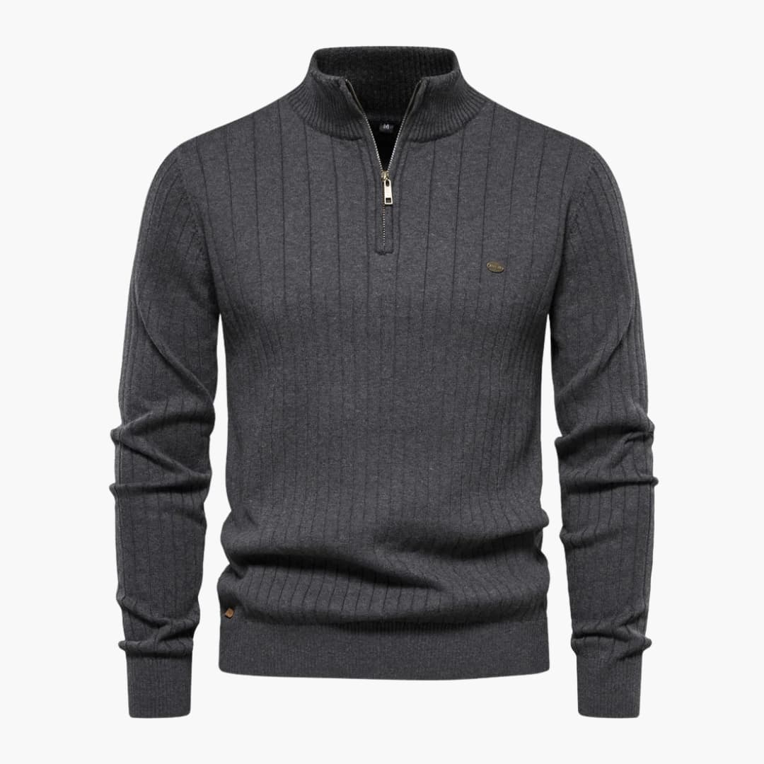 Men's Textured Crew Neck Half Zip Sweater