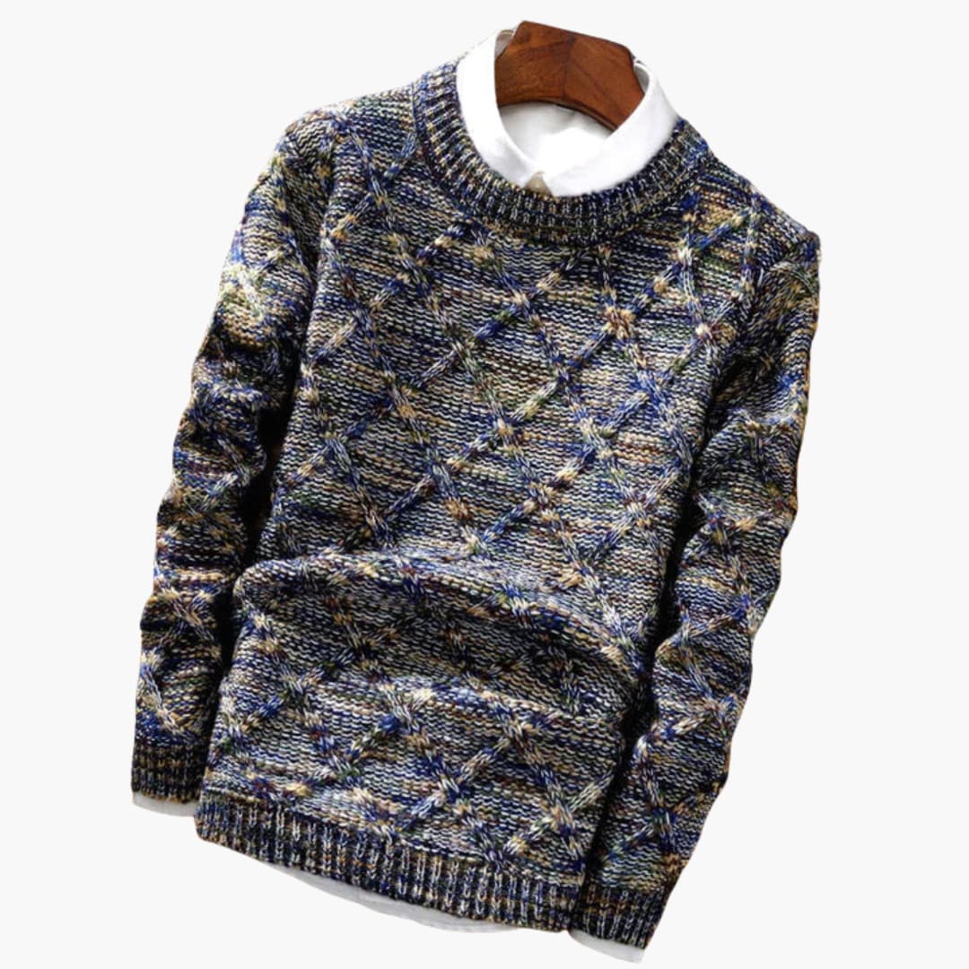 Colorful Diamond Pattern Crew Neck Sweater - Olytrend