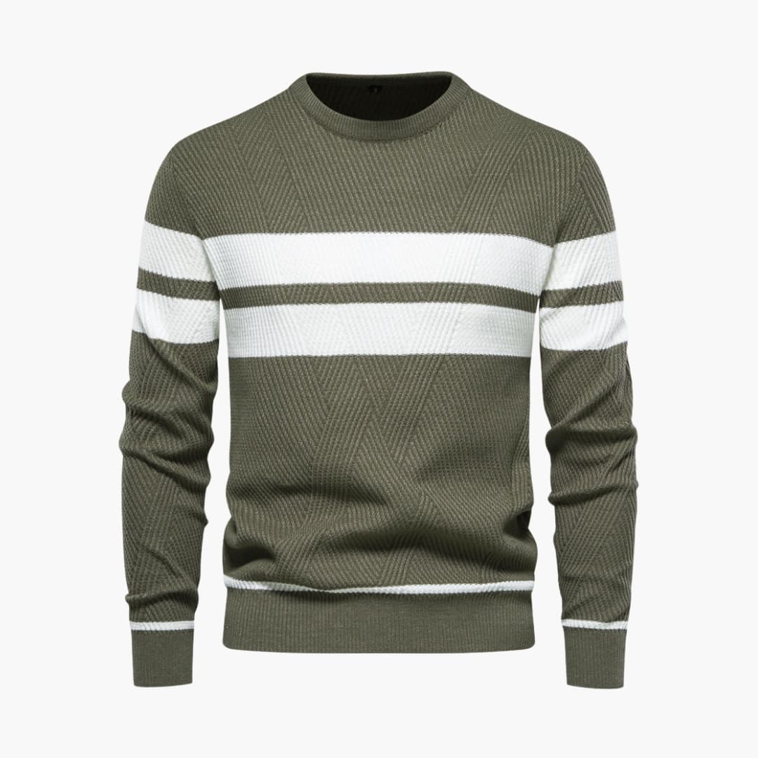 Classic Crew Neck Stripe Pullover Sweater - Olytrend