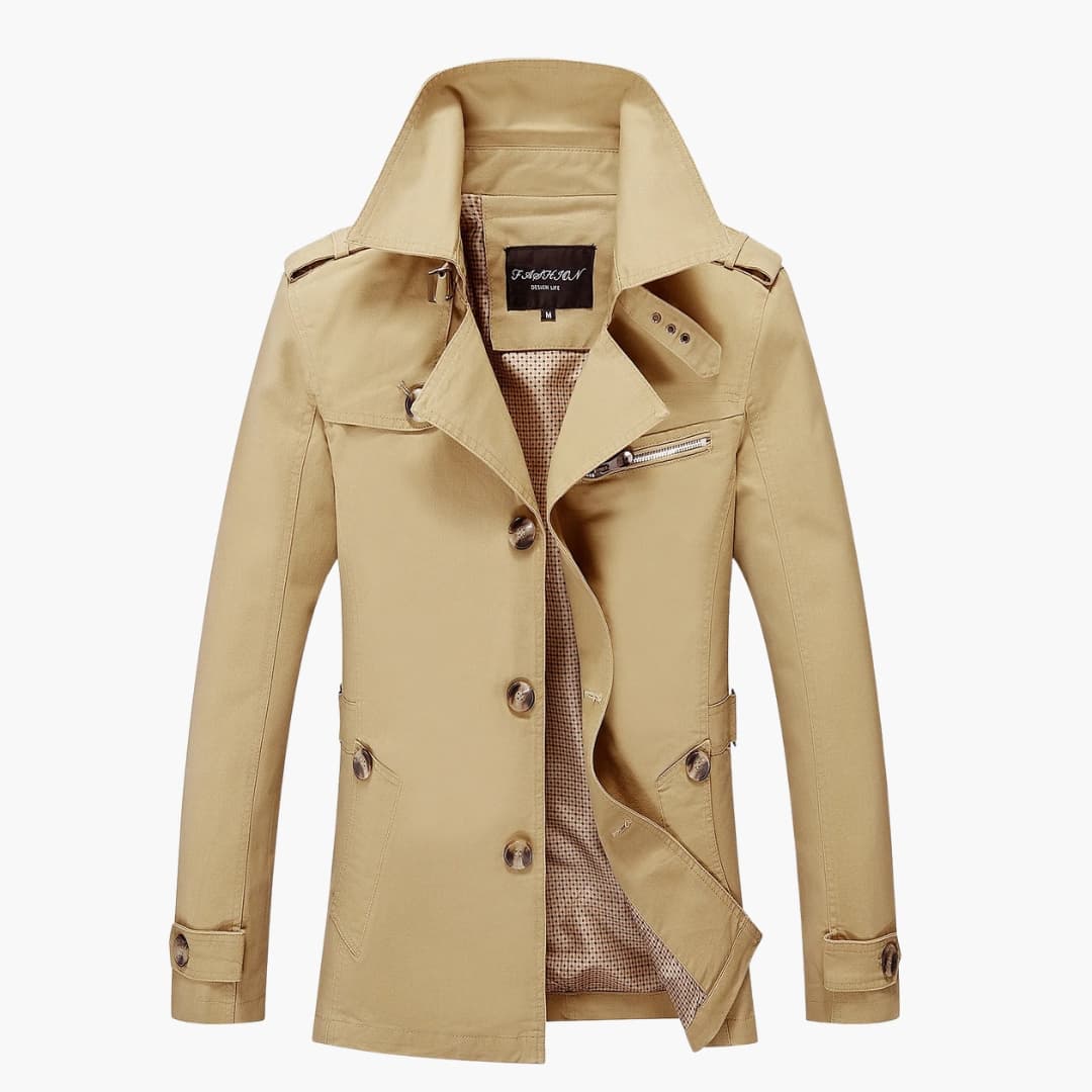 Classic Waterproof Mens Long Coat with Pockets
