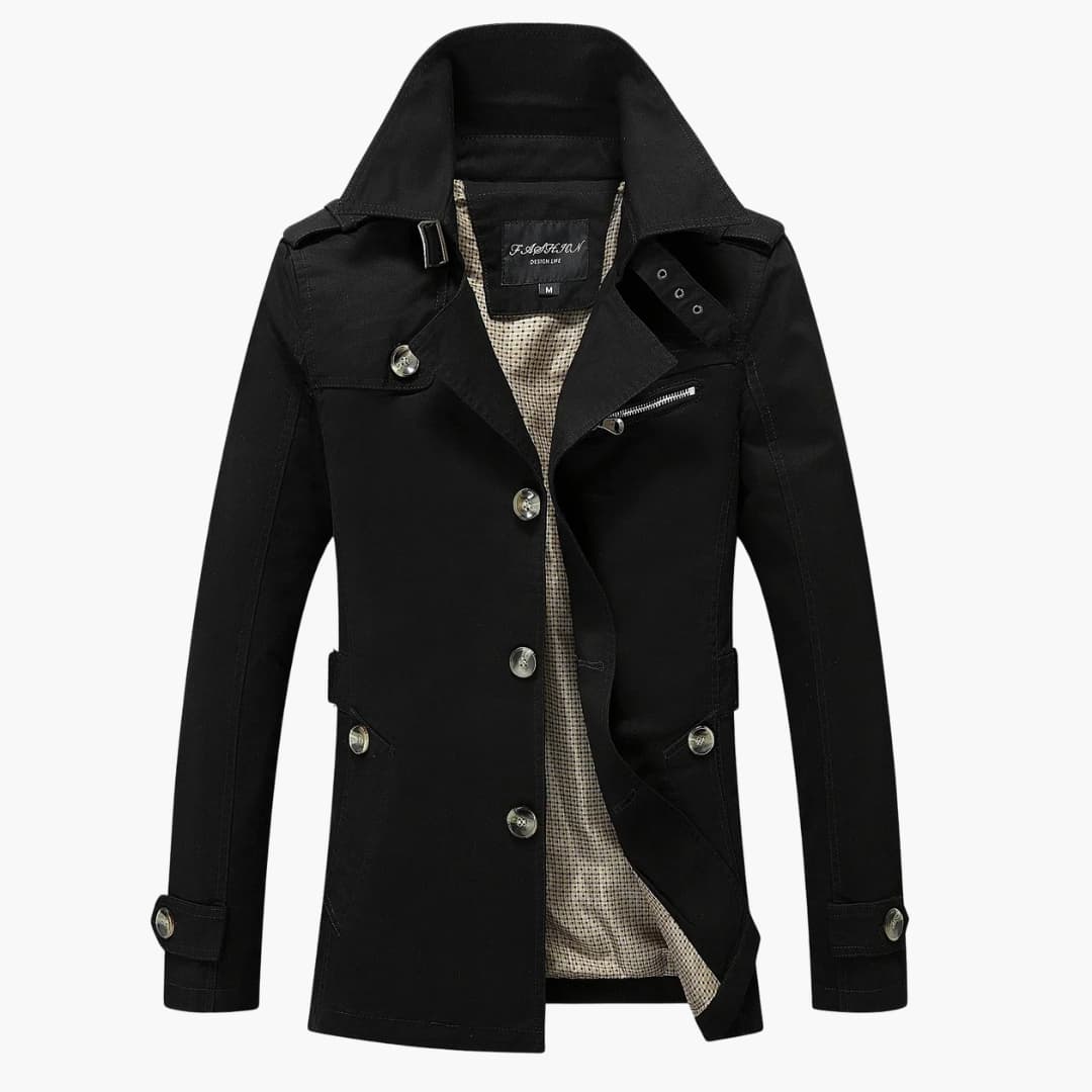 Classic Waterproof Mens Long Coat with Pockets