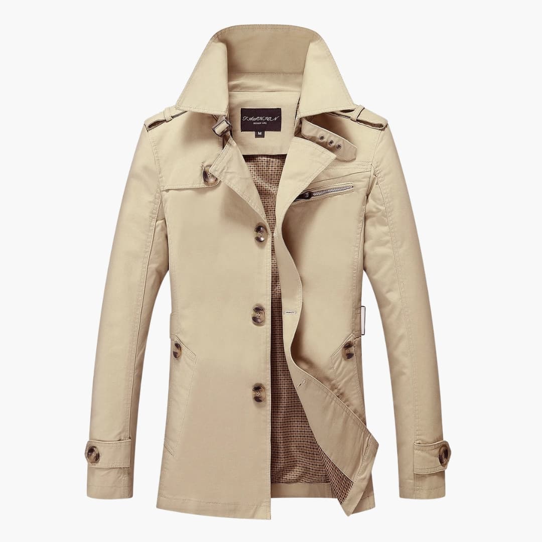 Classic Waterproof Mens Long Coat with Pockets