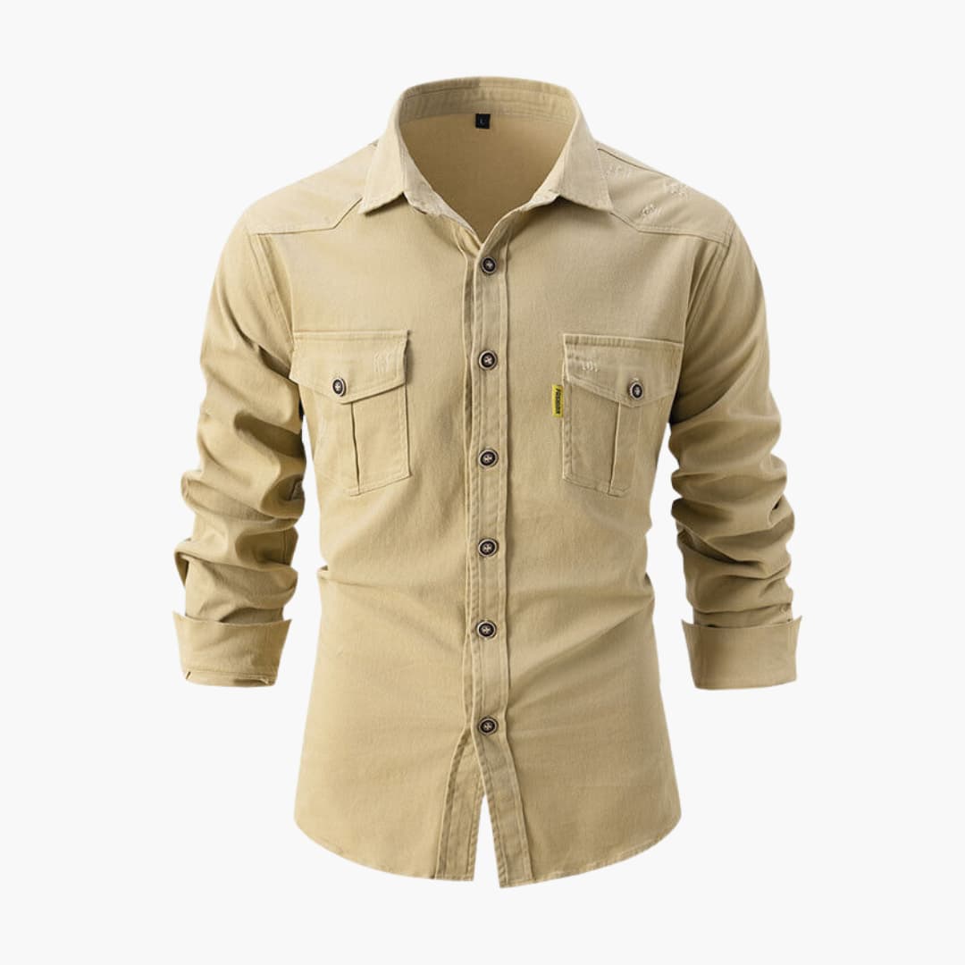 Classic Casual Button Front Shirt with Pockets - Olytrend