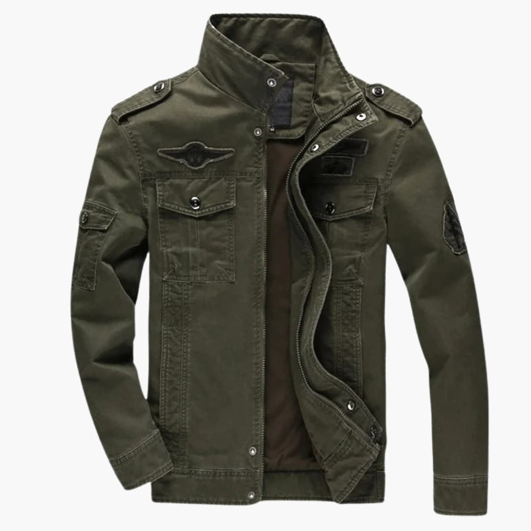 Rugged Army Style Coat with Buttons and Pocket Flaps