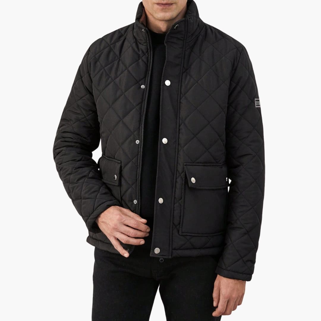 Men's Padded Jacket with Zip Front and Snap Buttons - Olytrend