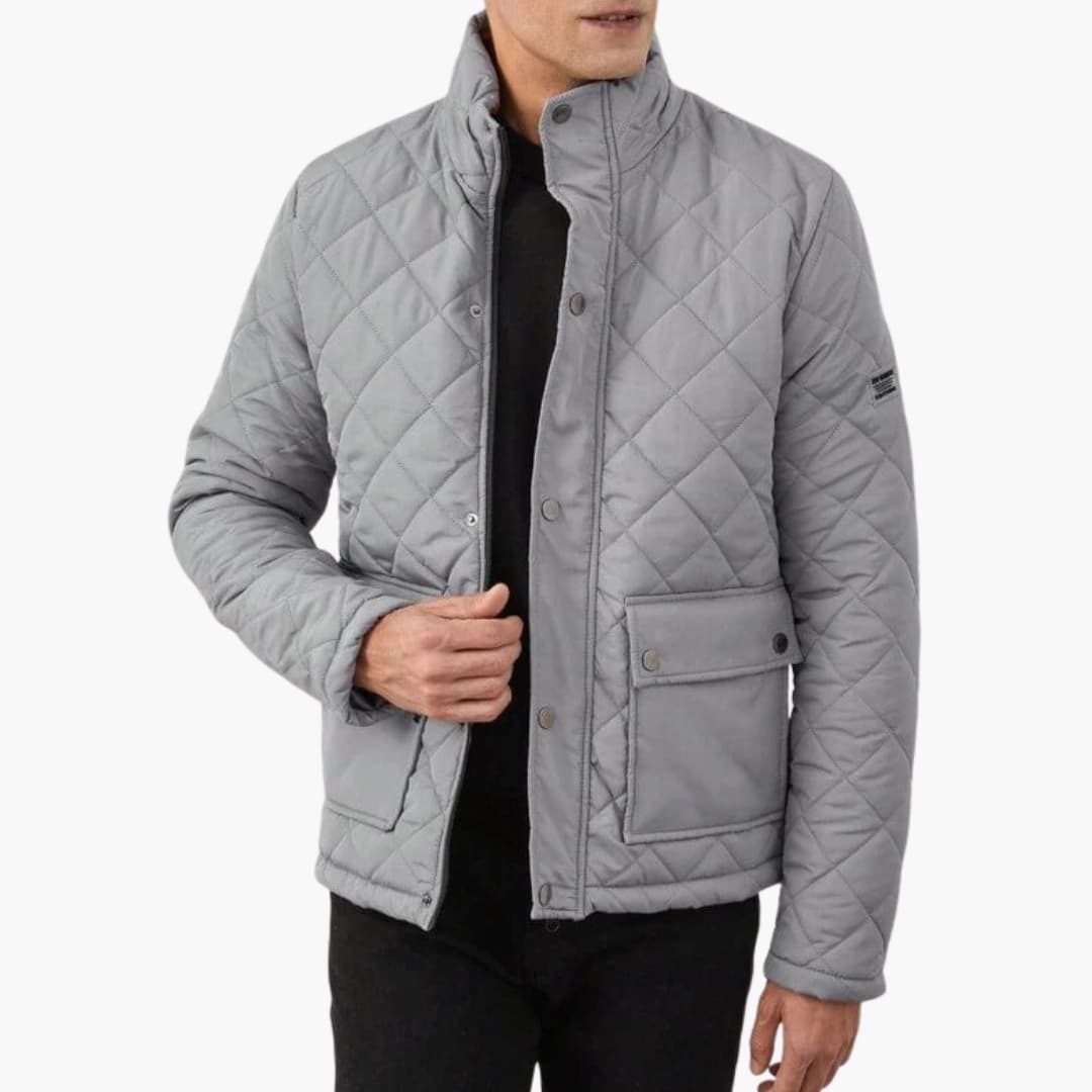 Men's Padded Jacket with Zip Front and Snap Buttons