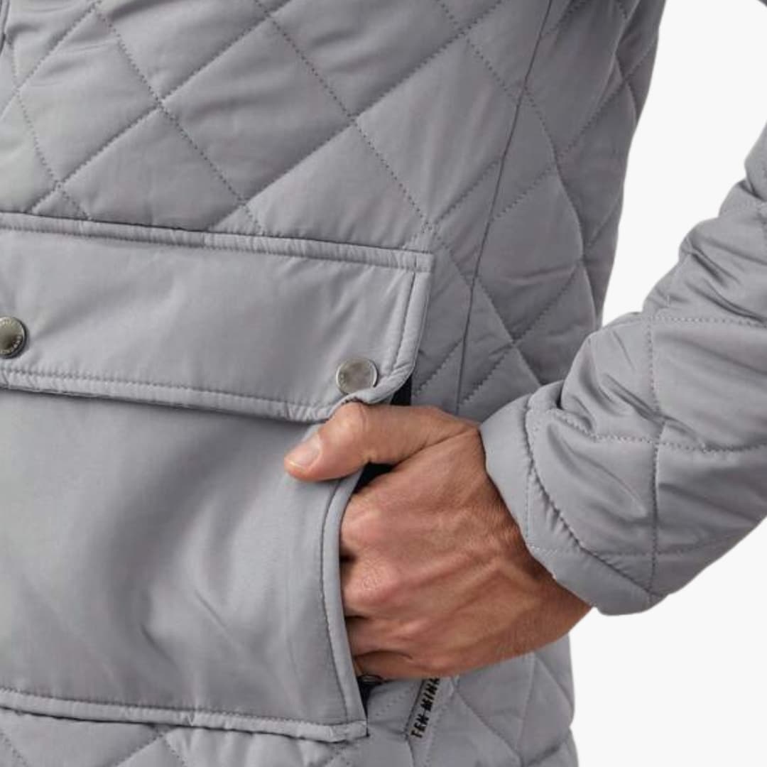 Men's Padded Jacket with Zip Front and Snap Buttons