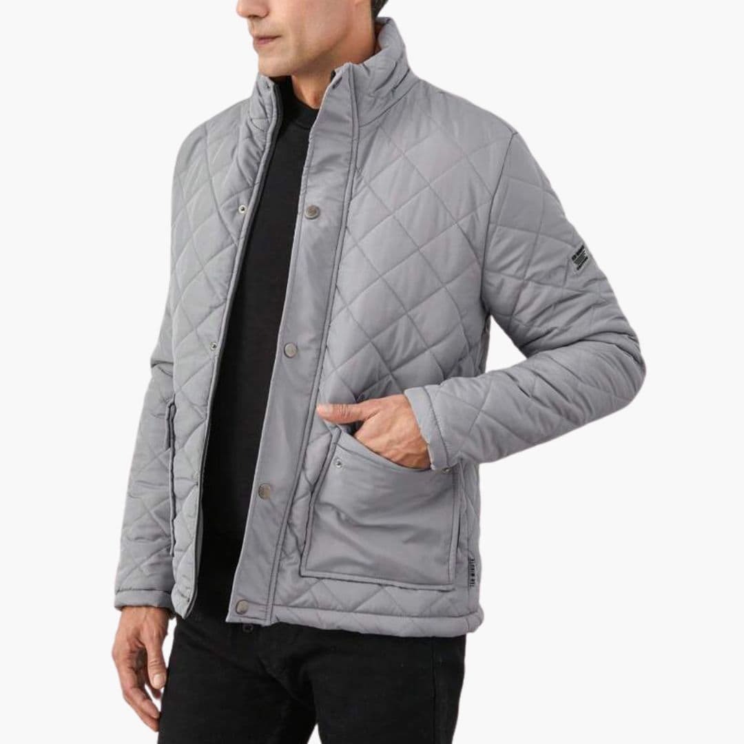 Men's Padded Jacket with Zip Front and Snap Buttons