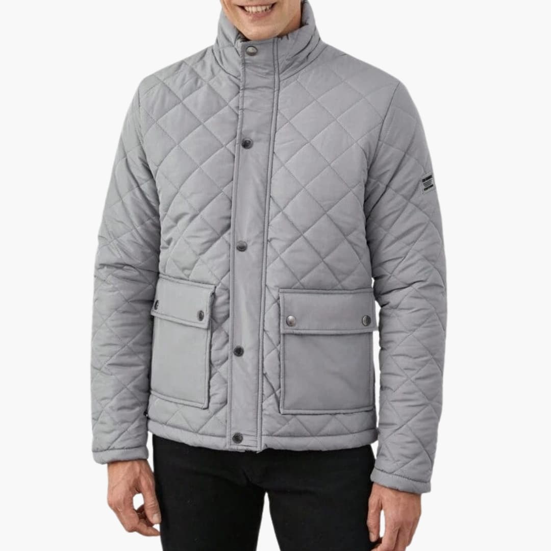 Men's Padded Jacket with Zip Front and Snap Buttons