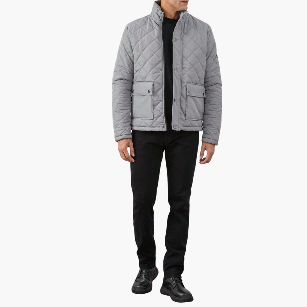 Men's Padded Jacket with Zip Front and Snap Buttons