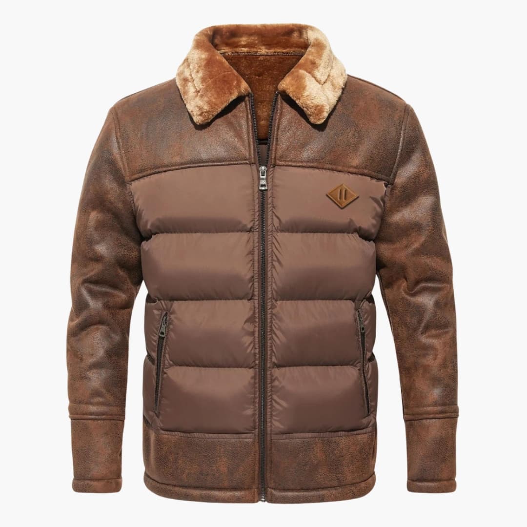 Warm Padded Men's Coat with Faux Fur Trim