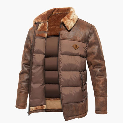 Warm Padded Men's Coat with Faux Fur Trim - Olytrend
