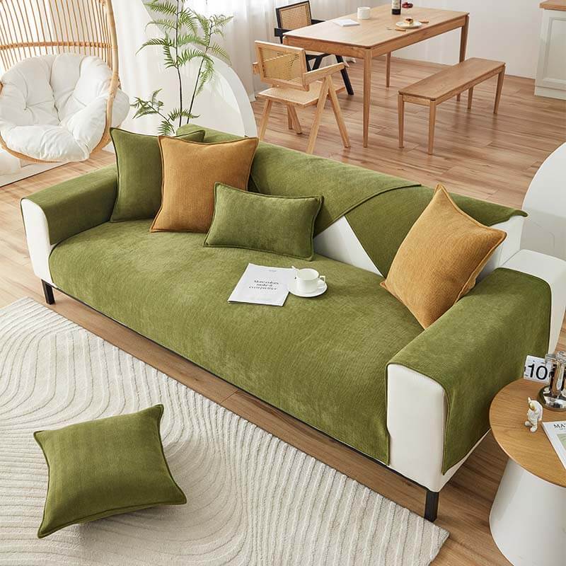 Contemporary Chenille Couch Cover With Herringbone Pattern