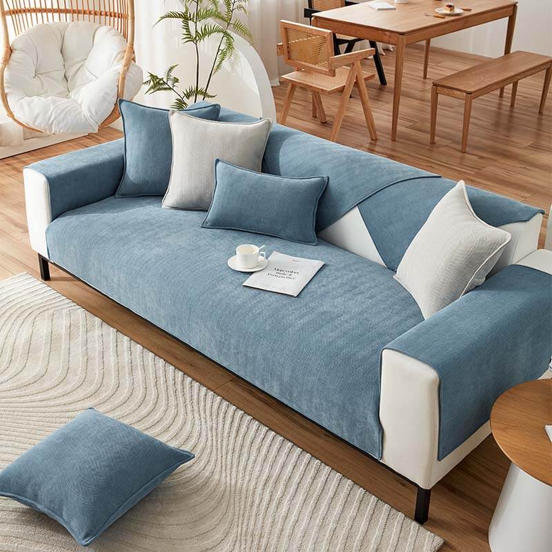 Contemporary Chenille Couch Cover With Herringbone Pattern
