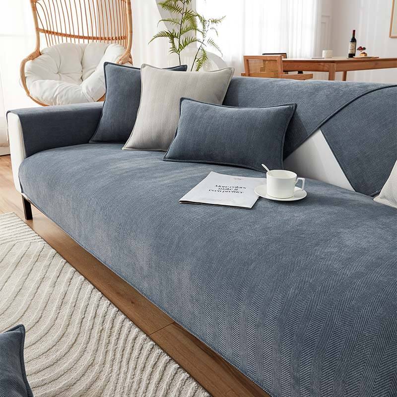 Contemporary Chenille Couch Cover With Herringbone Pattern