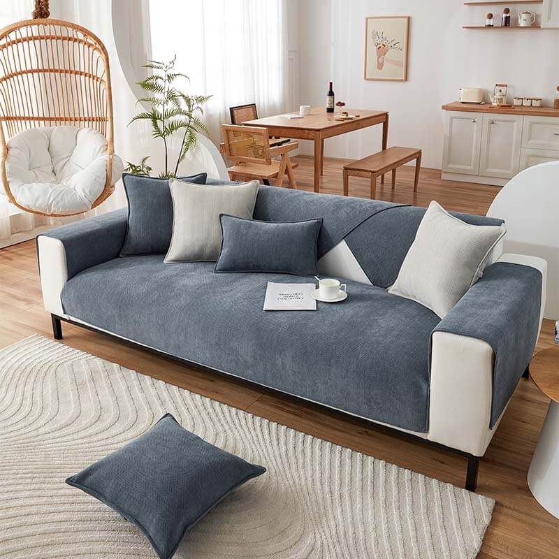 Contemporary Chenille Couch Cover With Herringbone Pattern