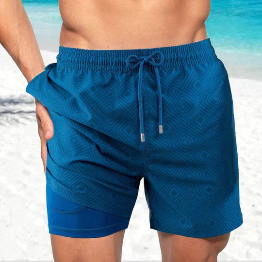 Stylish Mens Beach Shorts with Liner and Phone Pouch