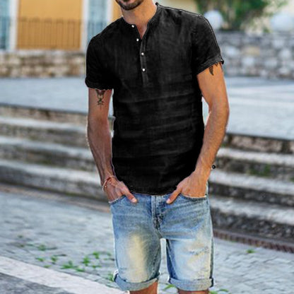 Relaxed Fit Linen V Neck Shirt for Men