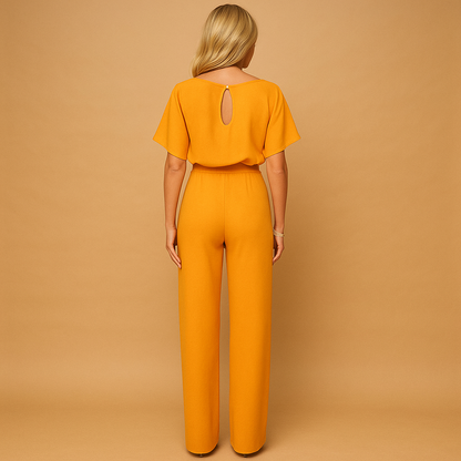 High-waisted jumpsuit for women with lace-up detail and tailored fit, ideal for work, stylish evenings, and chic casual looks.