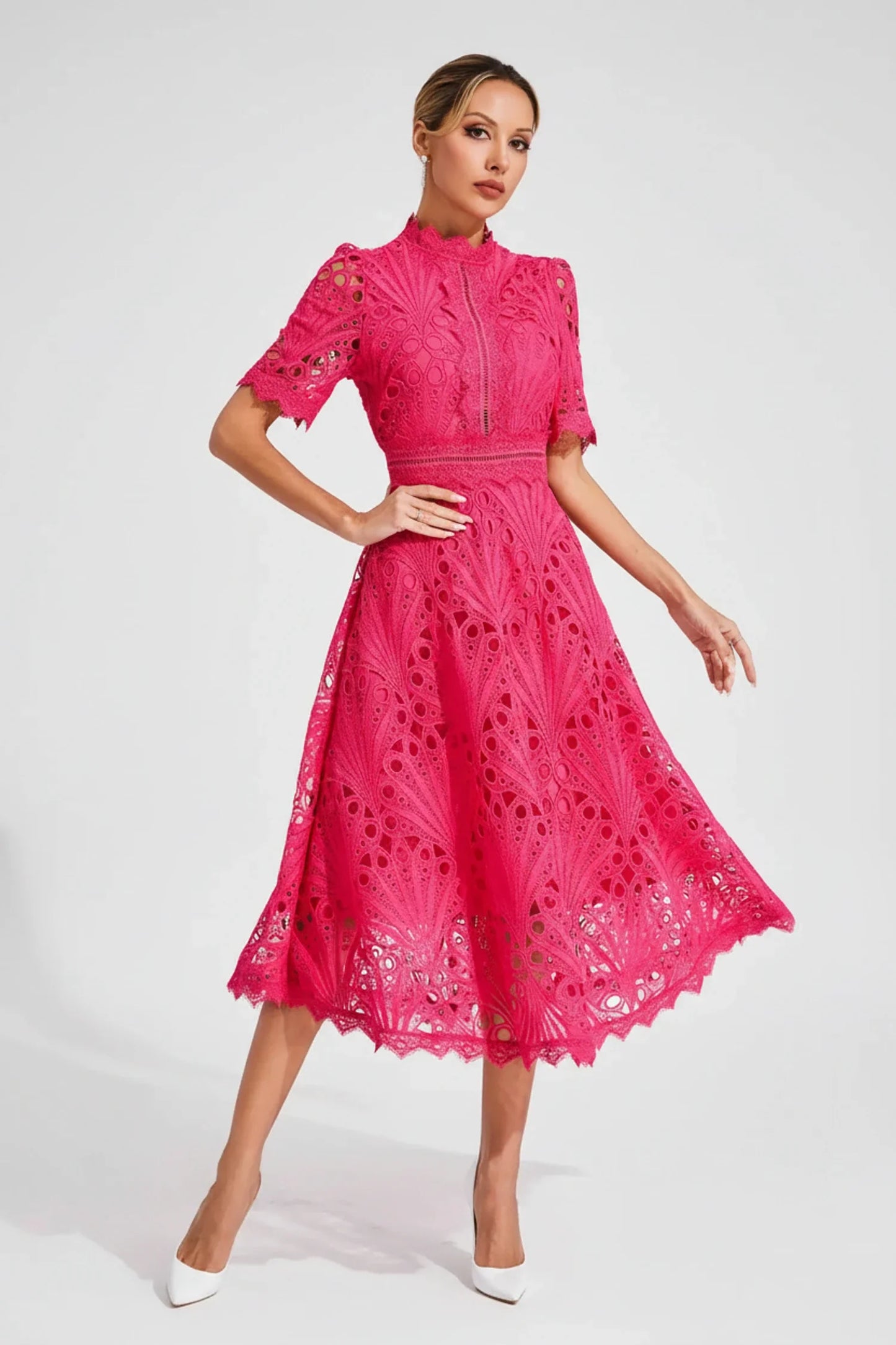 Flattering Crew Neck Midi Dress for Ladies