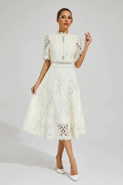 Flattering Crew Neck Midi Dress for Ladies