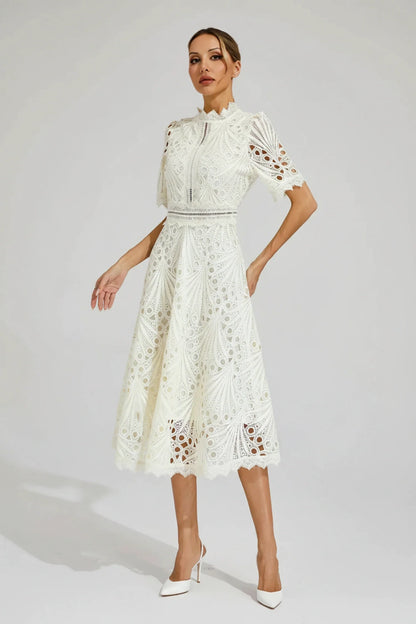 Flattering Crew Neck Midi Dress for Ladies