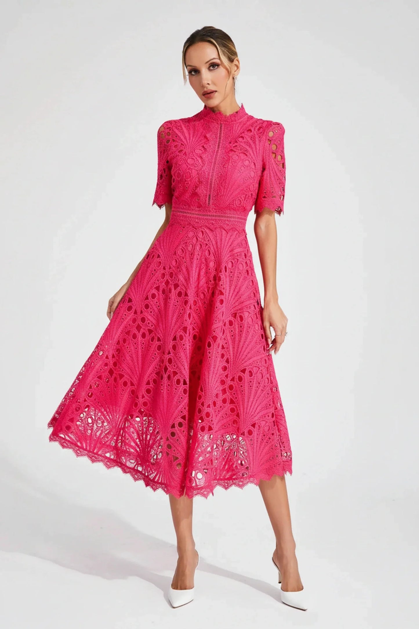 Flattering Crew Neck Midi Dress for Ladies