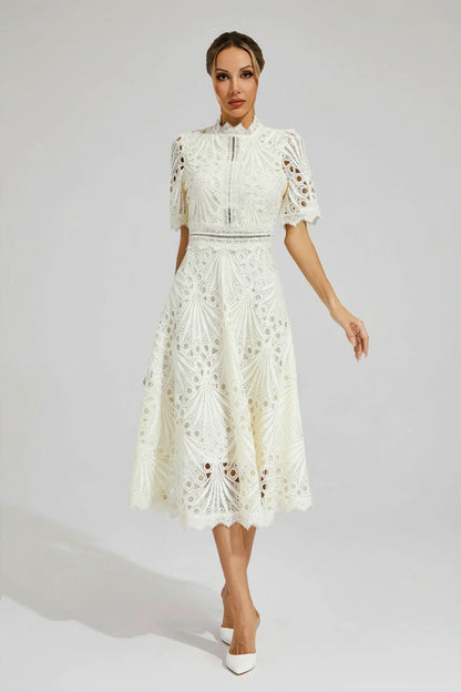 Flattering Crew Neck Midi Dress for Ladies