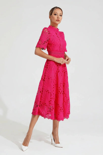 Flattering Crew Neck Midi Dress for Ladies - Olytrend