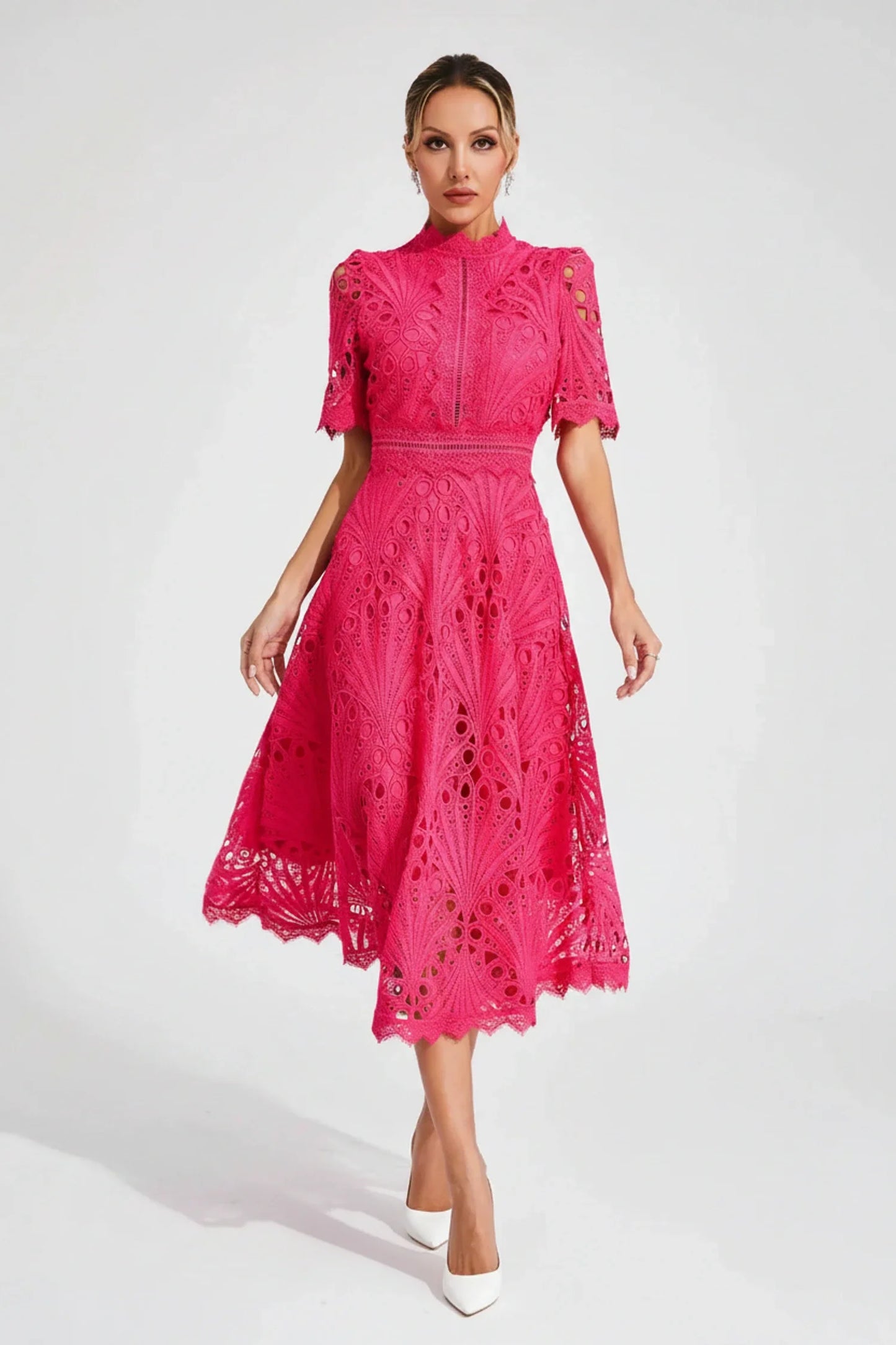 Flattering Crew Neck Midi Dress for Ladies