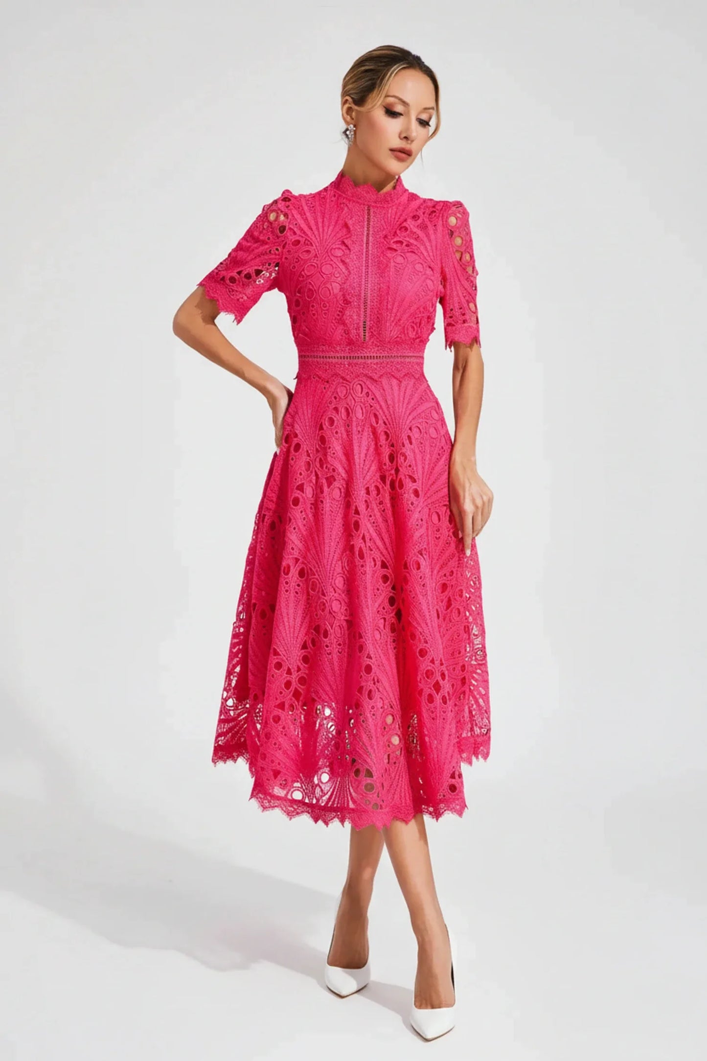 Flattering Crew Neck Midi Dress for Ladies
