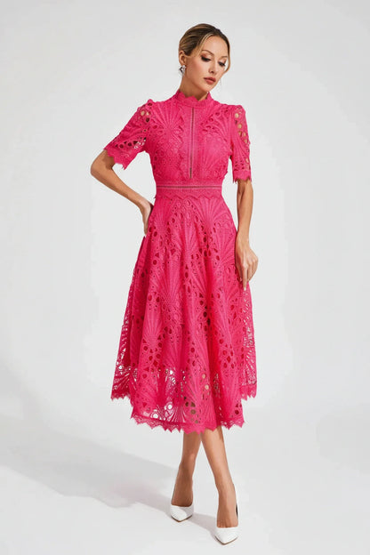 Flattering Crew Neck Midi Dress for Ladies