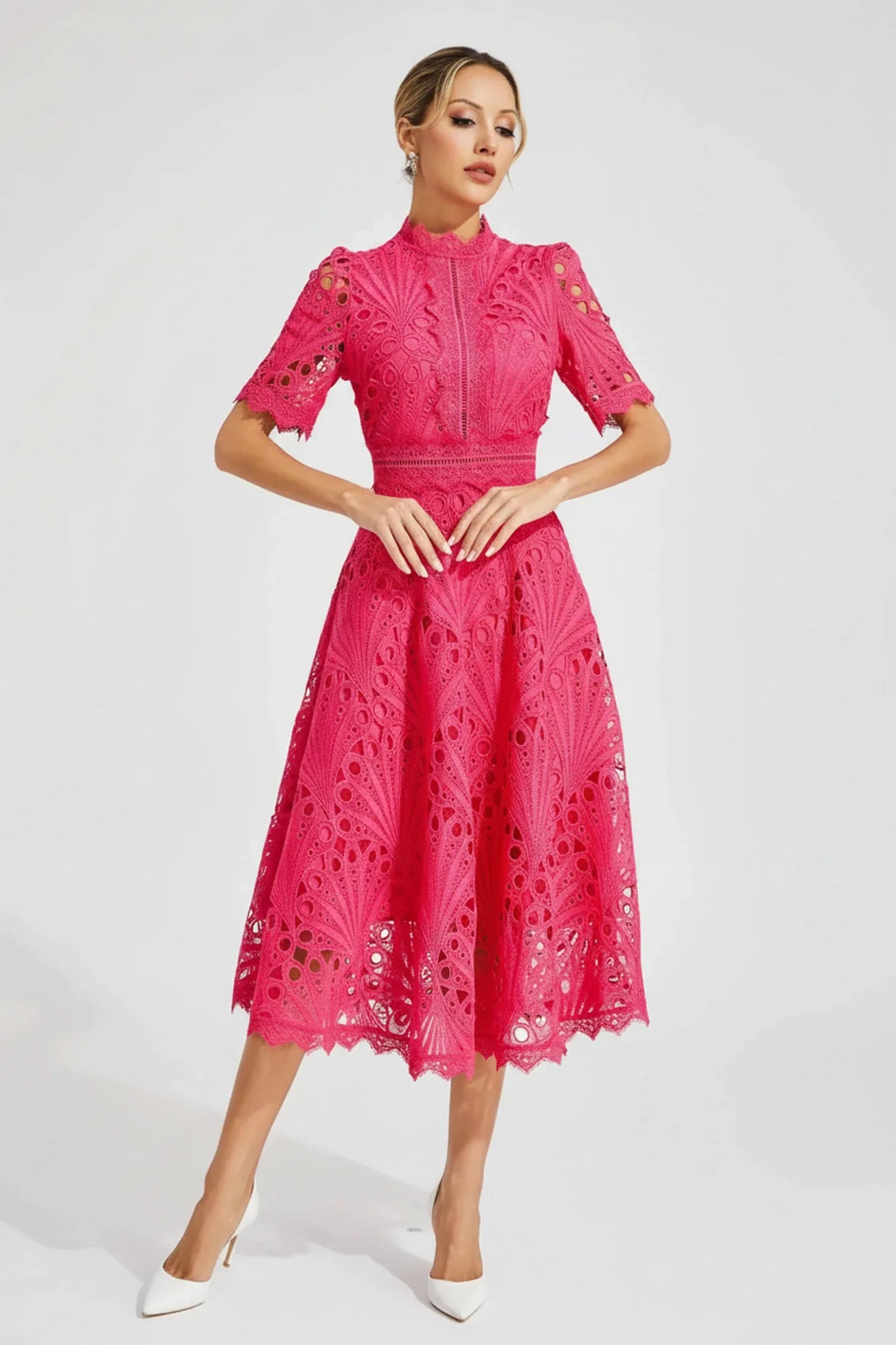 Flattering Crew Neck Midi Dress for Ladies