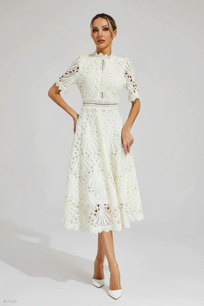 Flattering Crew Neck Midi Dress for Ladies