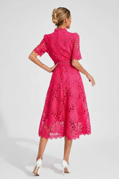 Flattering Crew Neck Midi Dress for Ladies