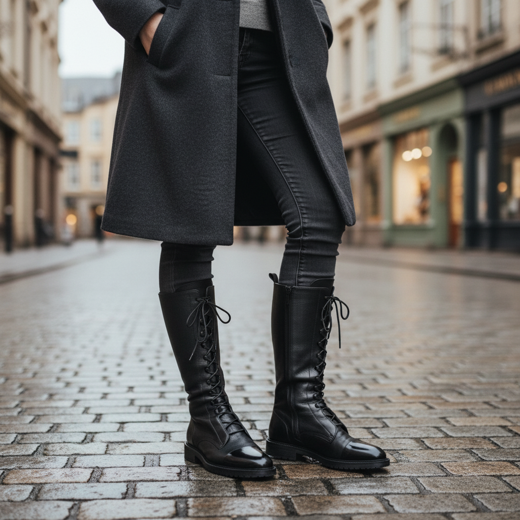 Tall Lace Up Leather Boots - Pexav