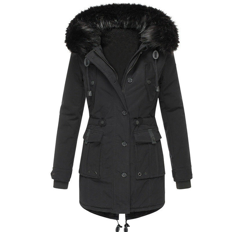 Warm Faux Fur Trim Hooded Parka Coat - Nocini
