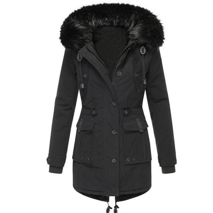 Warm Faux Fur Trim Hooded Parka Coat - Nocini