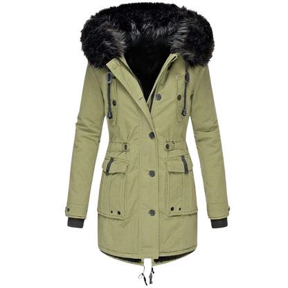 Warm Faux Fur Trim Hooded Parka Coat