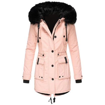 Warm Faux Fur Trim Hooded Parka Coat