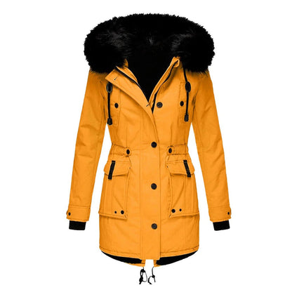 Warm Faux Fur Trim Hooded Parka Coat