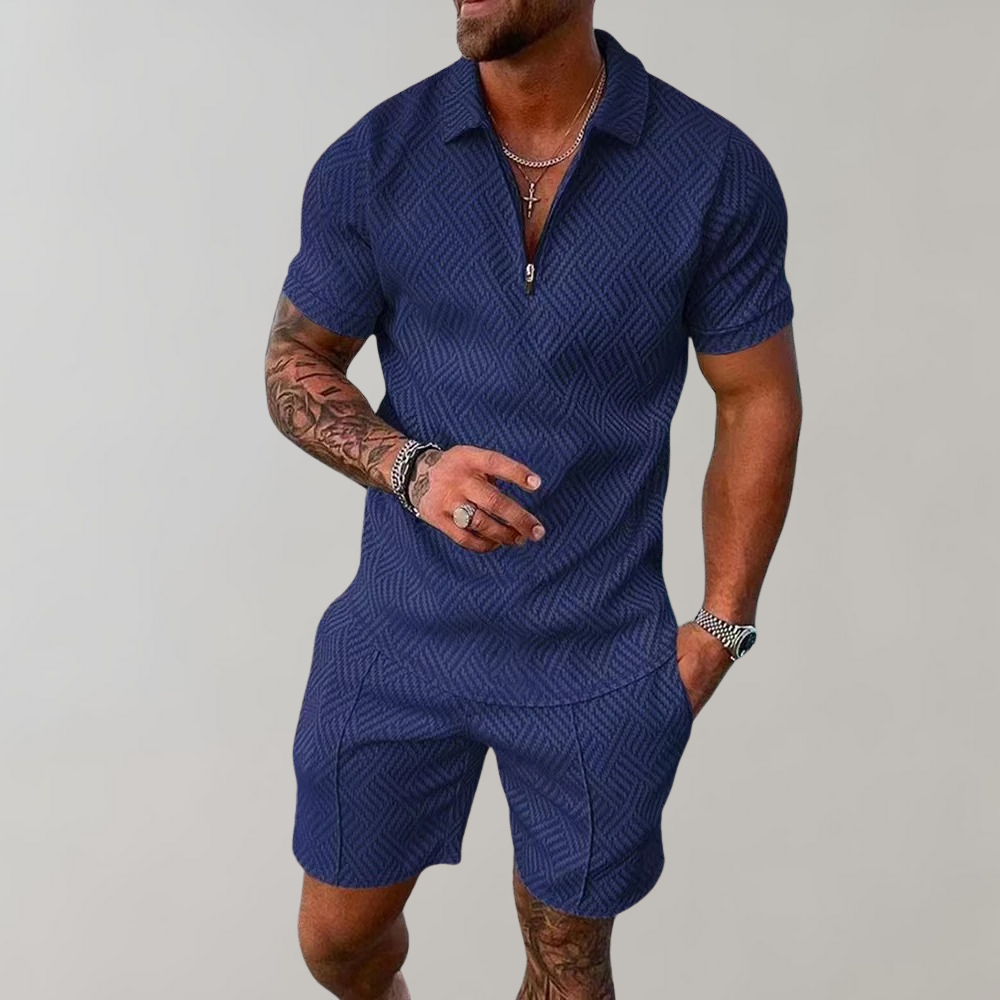 Classic Zip Up Polo Shorts Set