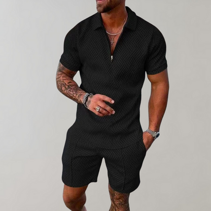 Classic Zip Up Polo Shorts Set - Nocini