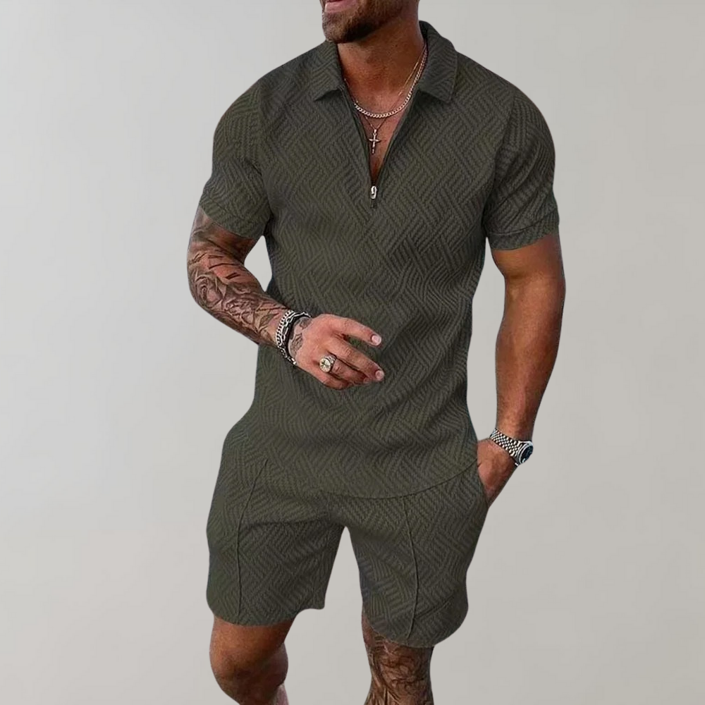 Classic Zip Up Polo Shorts Set
