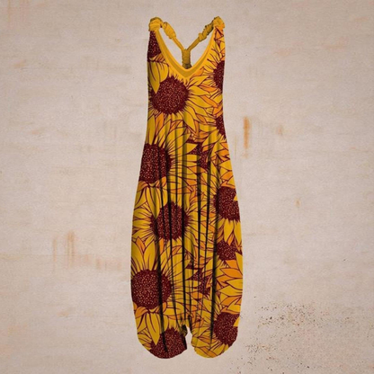 Relaxed Fit Womens Sleeveless Jumpsuit V Neck
